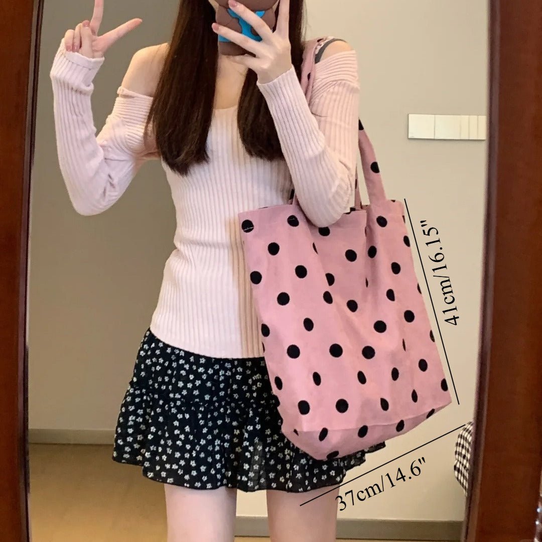 Spring cute polka dot hobo bag, versatile student large capacity shouder tote, design canvas hobo bag - WIVAStore