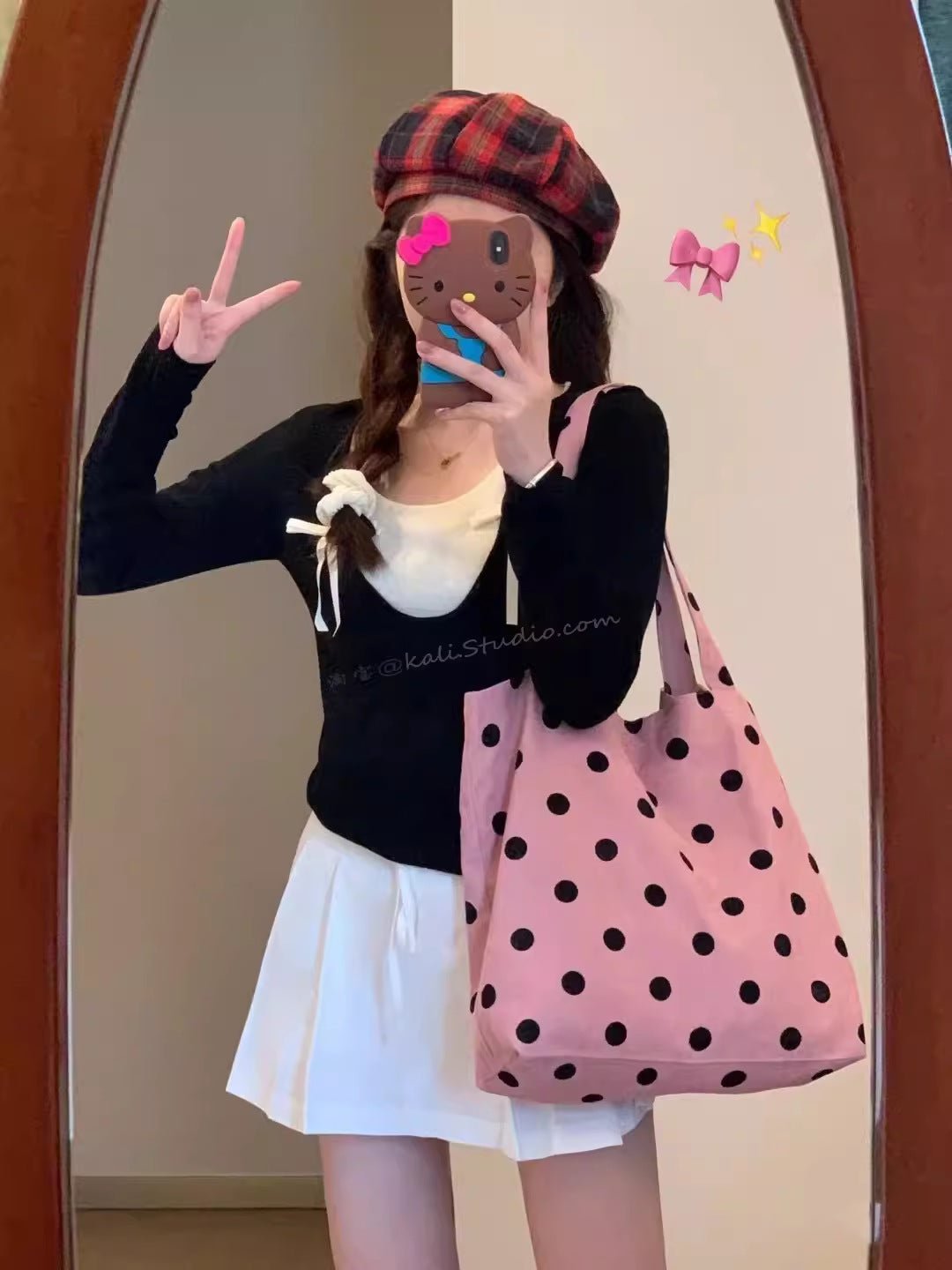 Spring cute polka dot hobo bag, versatile student large capacity shouder tote, design canvas hobo bag - WIVAStore