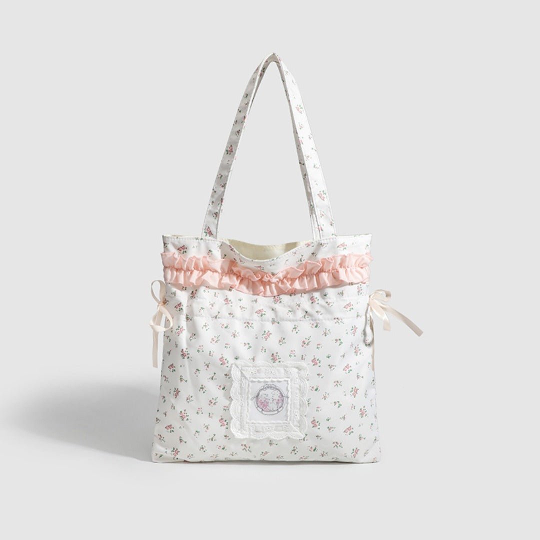 Spring shoulder floral draw with hobo bag, girls cloth bag cute small cloth bag, drawstring shoulder tote bag for women - WIVAStore