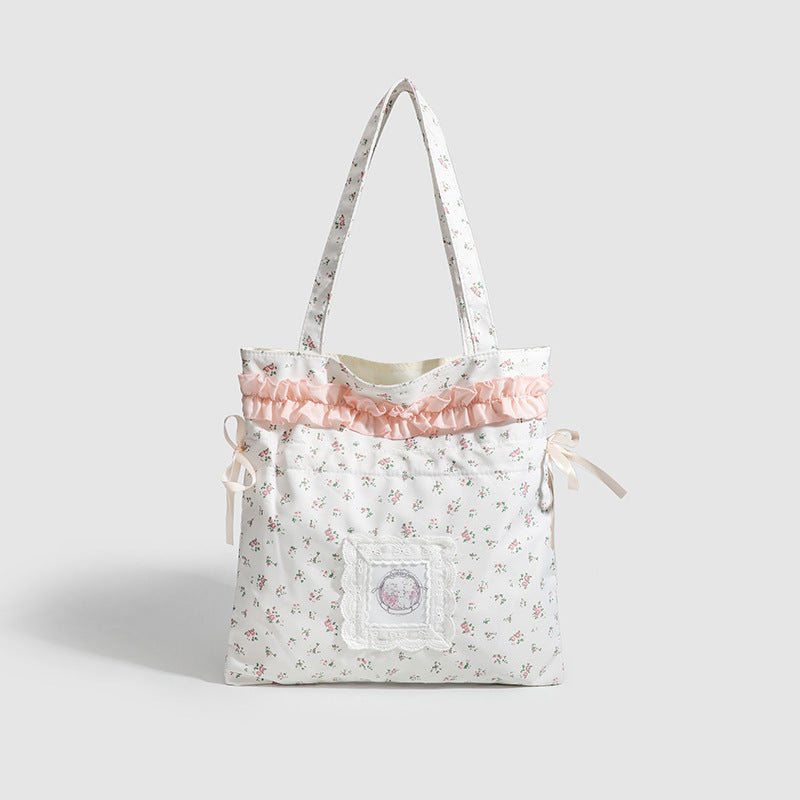 Spring shoulder floral draw with hobo bag, girls cloth bag cute small cloth bag, drawstring shoulder tote bag for women - WIVAStore