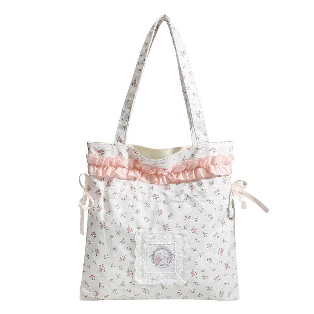 Spring shoulder floral draw with hobo bag, girls cloth bag cute small cloth bag, drawstring shoulder tote bag for women - WIVAStore