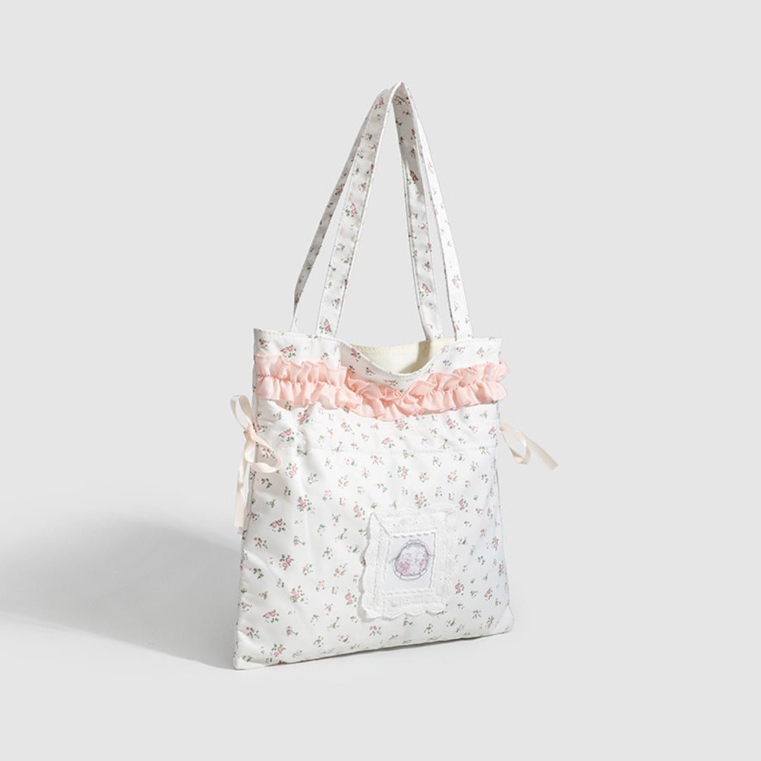 Spring shoulder floral draw with hobo bag, girls cloth bag cute small cloth bag, drawstring shoulder tote bag for women - WIVAStore