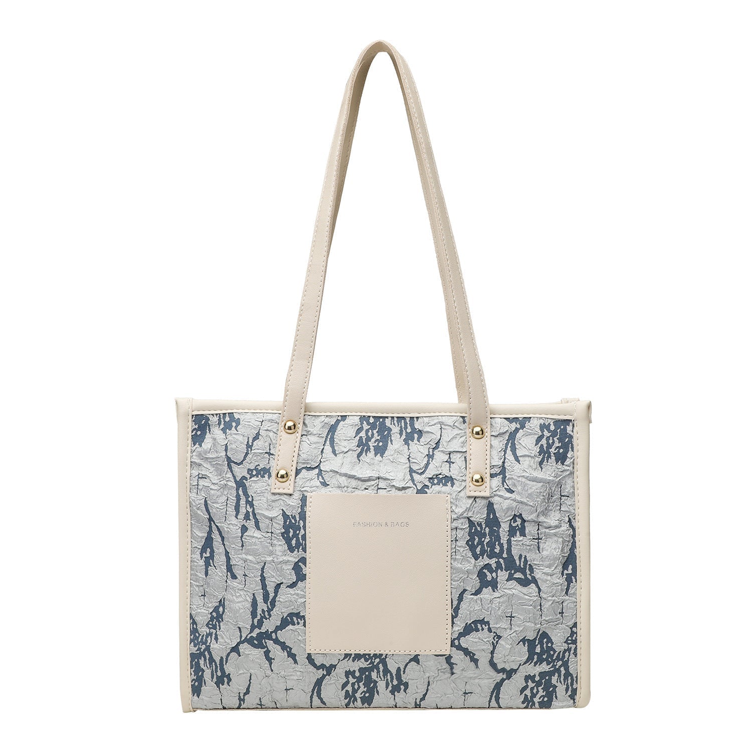 Square tote large capacity bag, women's winter tote bag, printed blue commuter fashion versatile portable shoulder bag - WIVAStore