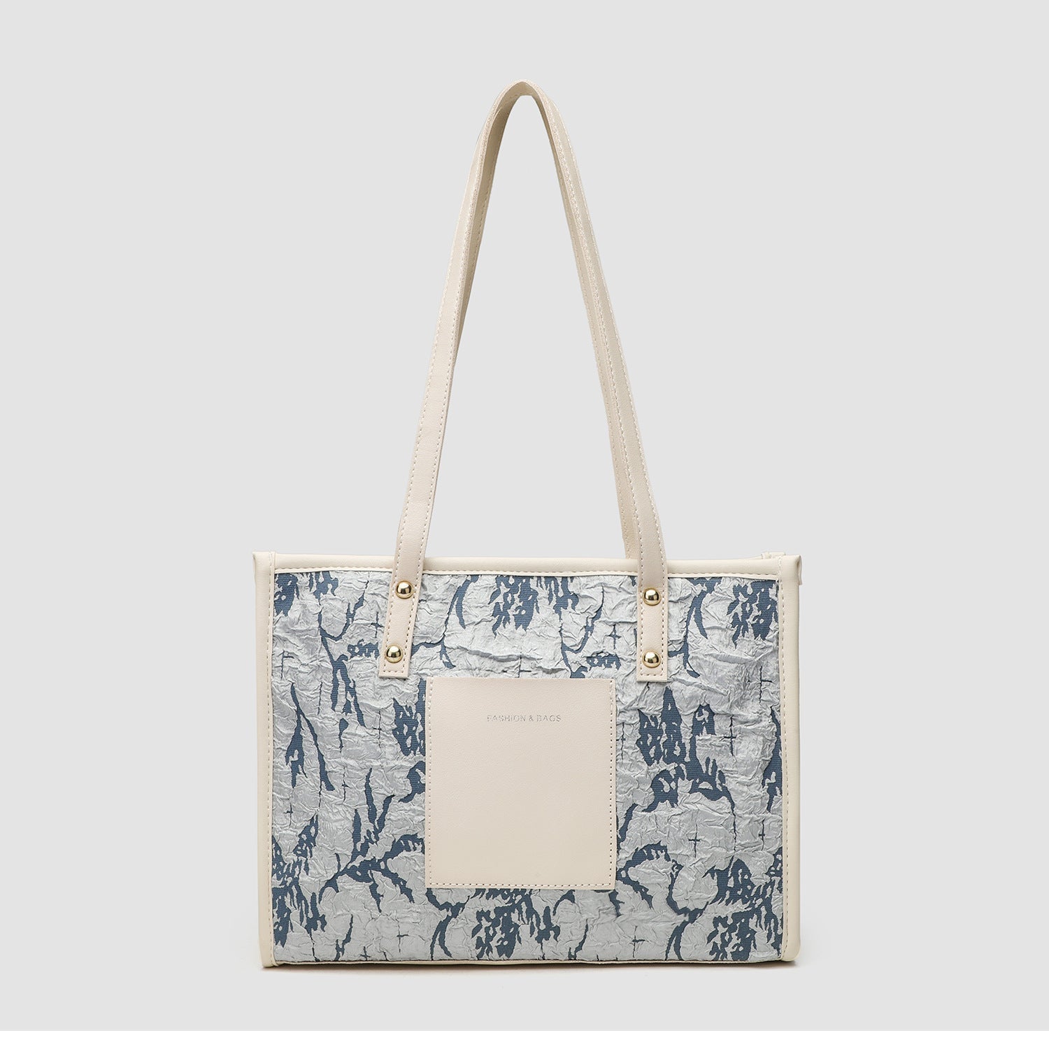 Square tote large capacity bag, women's winter tote bag, printed blue commuter fashion versatile portable shoulder bag - WIVAStore