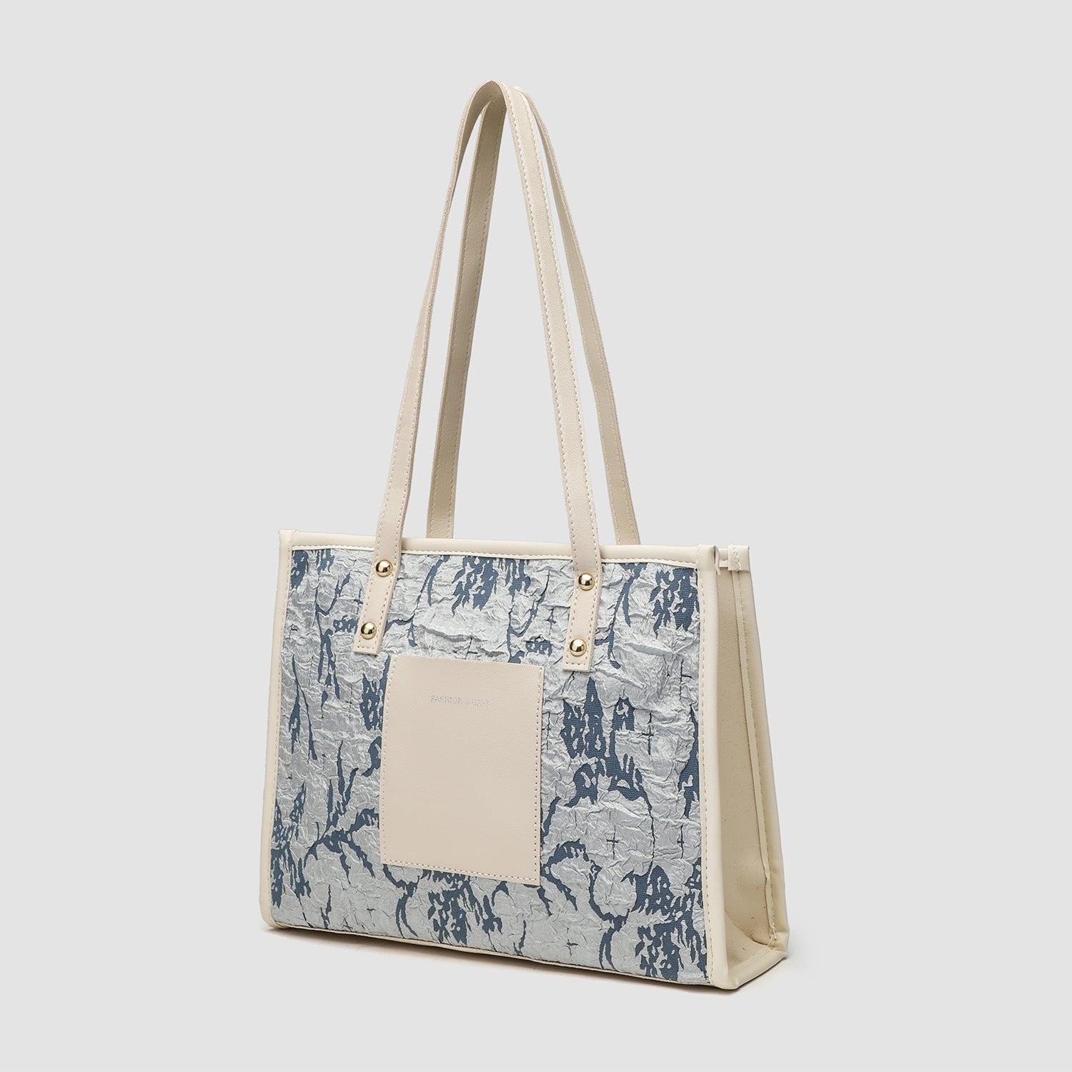 Square tote large capacity bag, women's winter tote bag, printed blue commuter fashion versatile portable shoulder bag - WIVAStore
