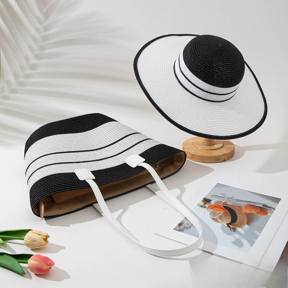 Straw Hat & Tote Set – Beach Vacation Sun Protection Duo, Large Capacity Travel Tote - WIVAStore