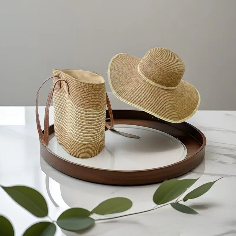 Straw Hat & Tote Set – Beach Vacation Sun Protection Duo, Large Capacity Travel Tote - WIVAStore