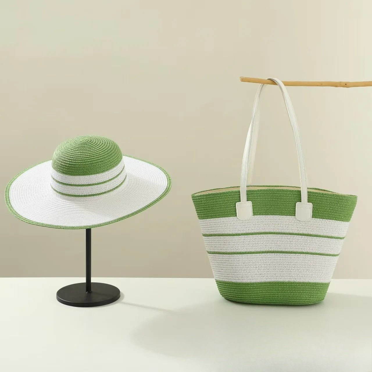 Straw Hat & Tote Set – Beach Vacation Sun Protection Duo, Large Capacity Travel Tote - WIVAStore