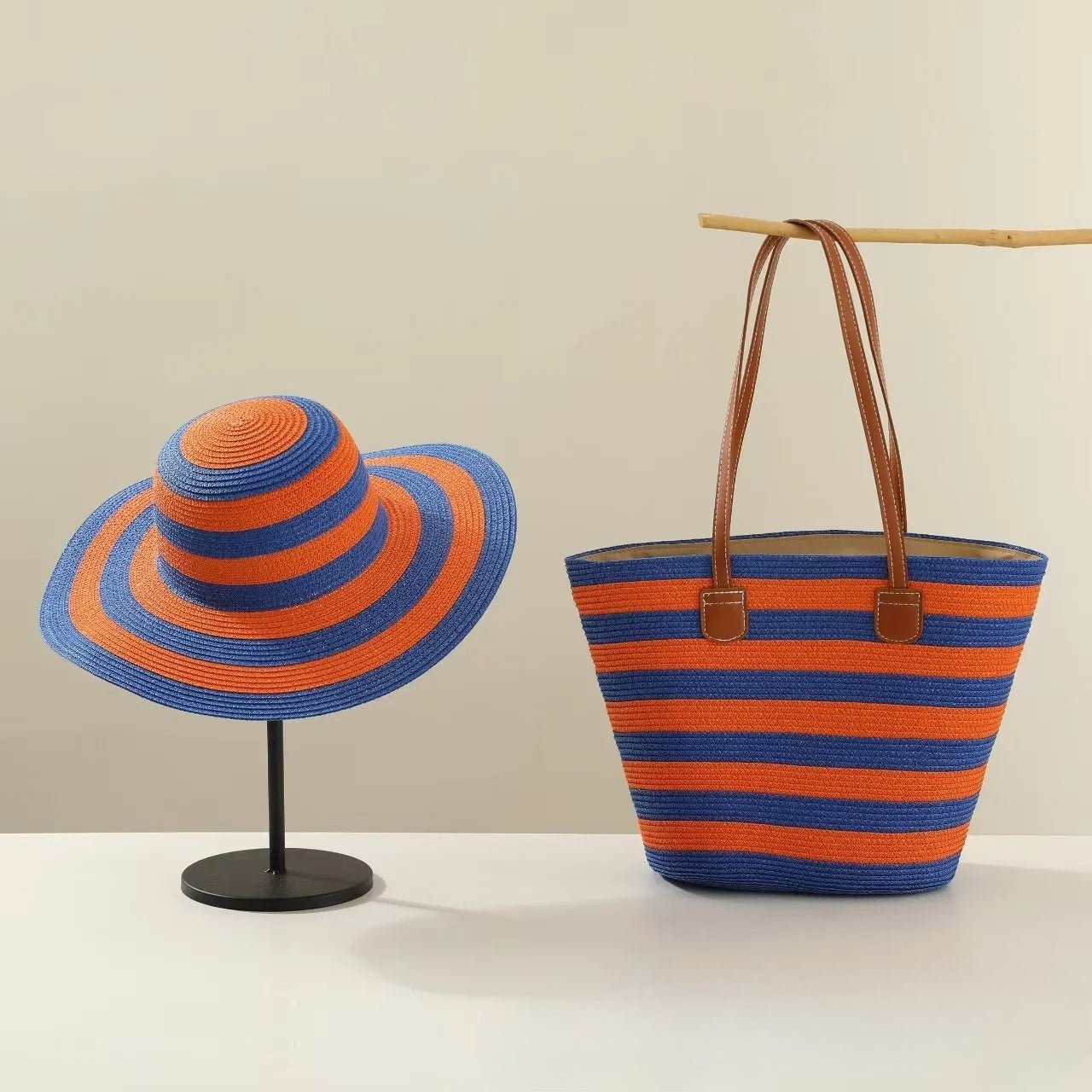 Straw Hat & Tote Set – Beach Vacation Sun Protection Duo, Large Capacity Travel Tote - WIVAStore