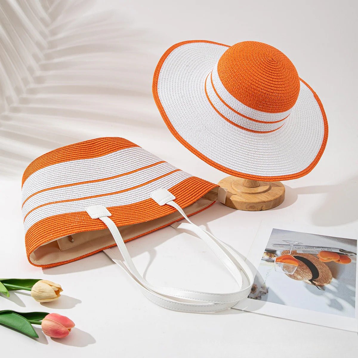 Straw Hat & Tote Set – Beach Vacation Sun Protection Duo, Large Capacity Travel Tote - WIVAStore
