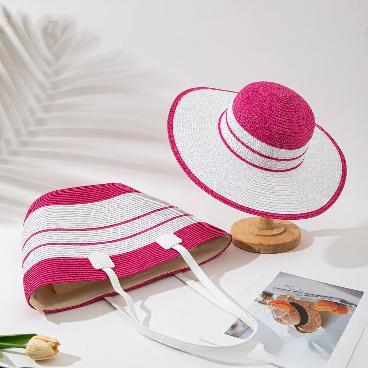 Straw Hat & Tote Set – Beach Vacation Sun Protection Duo, Large Capacity Travel Tote - WIVAStore