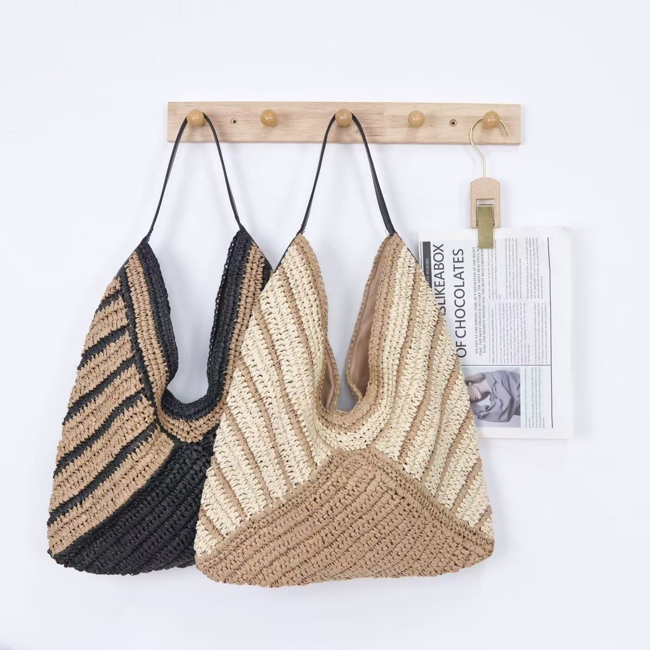 Striped Hobo Shoulder Tote – Versatile Women's Woven Bag, New Hollow - Out Straw Purse - WIVAStore