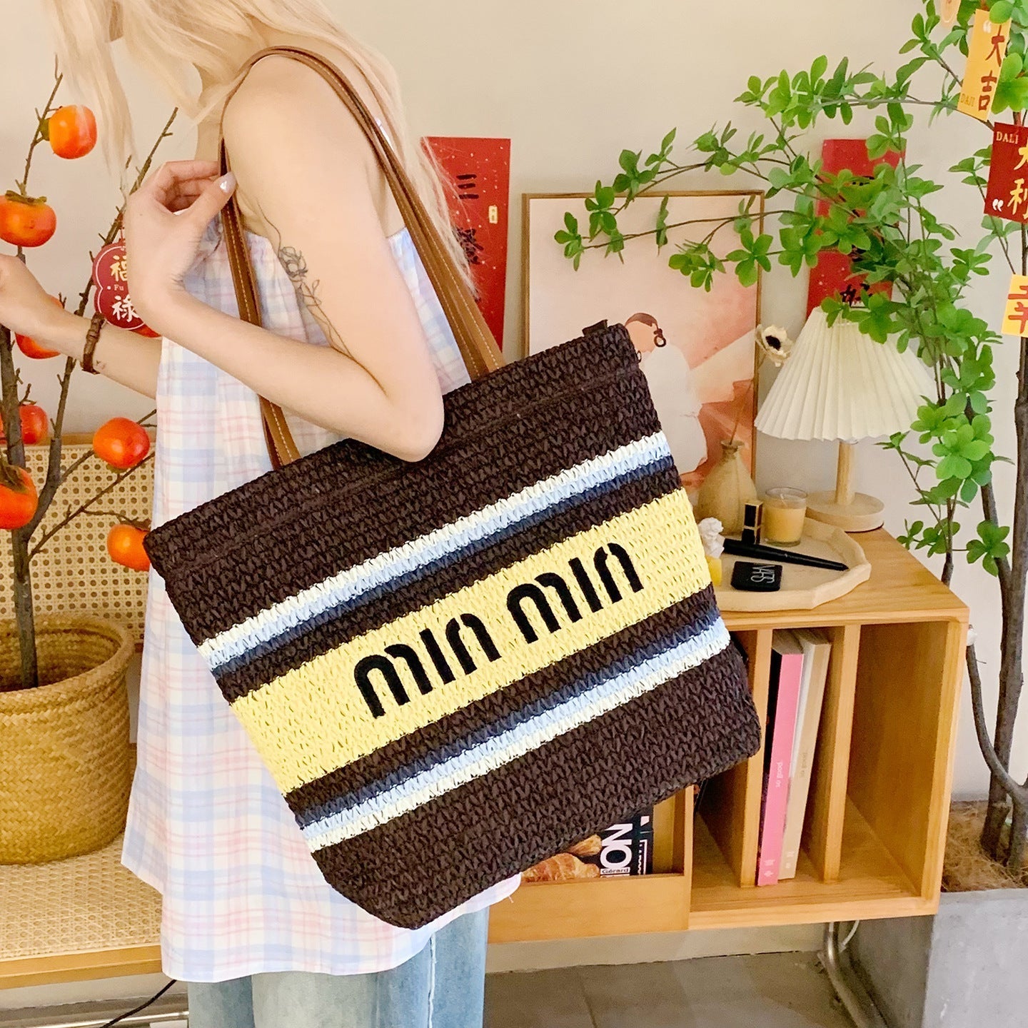Summer Colorful Stripe Woven Bag – Women’s Handheld Tote, Casual Vacation Shoulder Purse - WIVAStore