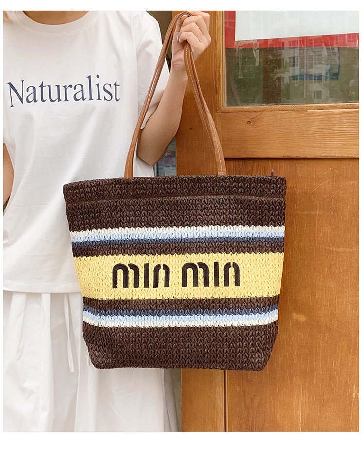 Summer Colorful Stripe Woven Bag – Women’s Handheld Tote, Casual Vacation Shoulder Purse - WIVAStore