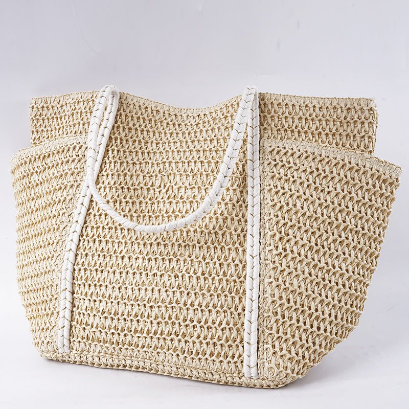 Summer Straw Tote – Women’s Large Shoulder Beach Bag, Patchwork Handwoven Purse - WIVAStore
