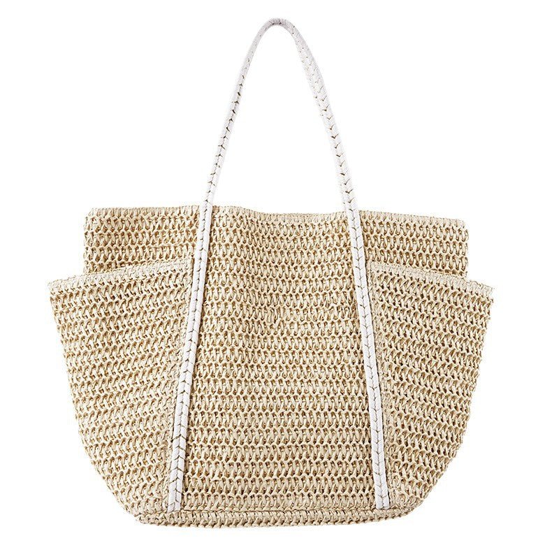 Summer Straw Tote – Women’s Large Shoulder Beach Bag, Patchwork Handwoven Purse - WIVAStore