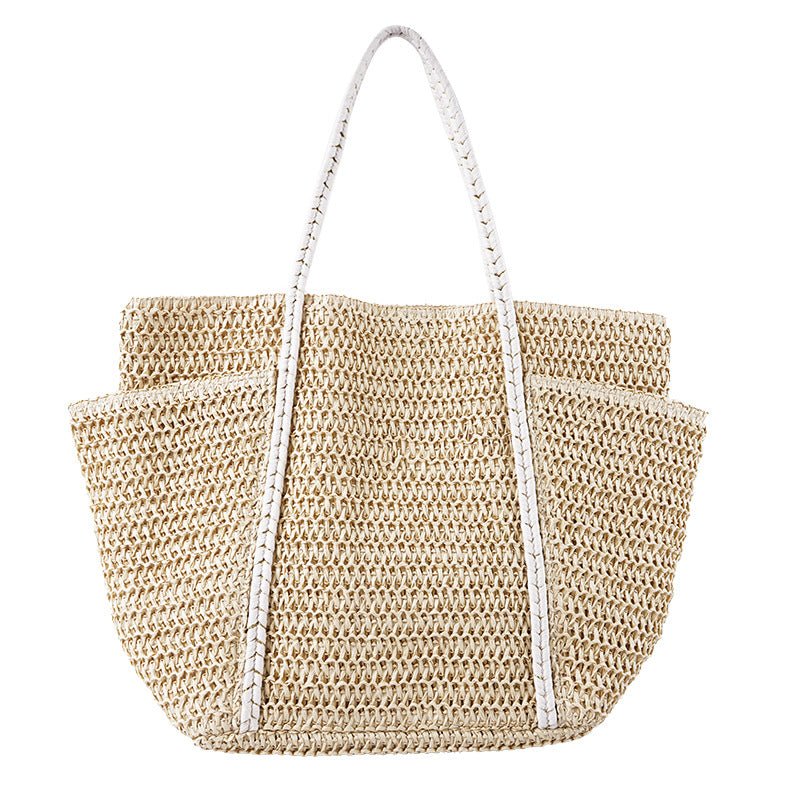 Summer Straw Tote – Women’s Large Shoulder Beach Bag, Patchwork Handwoven Purse - WIVAStore