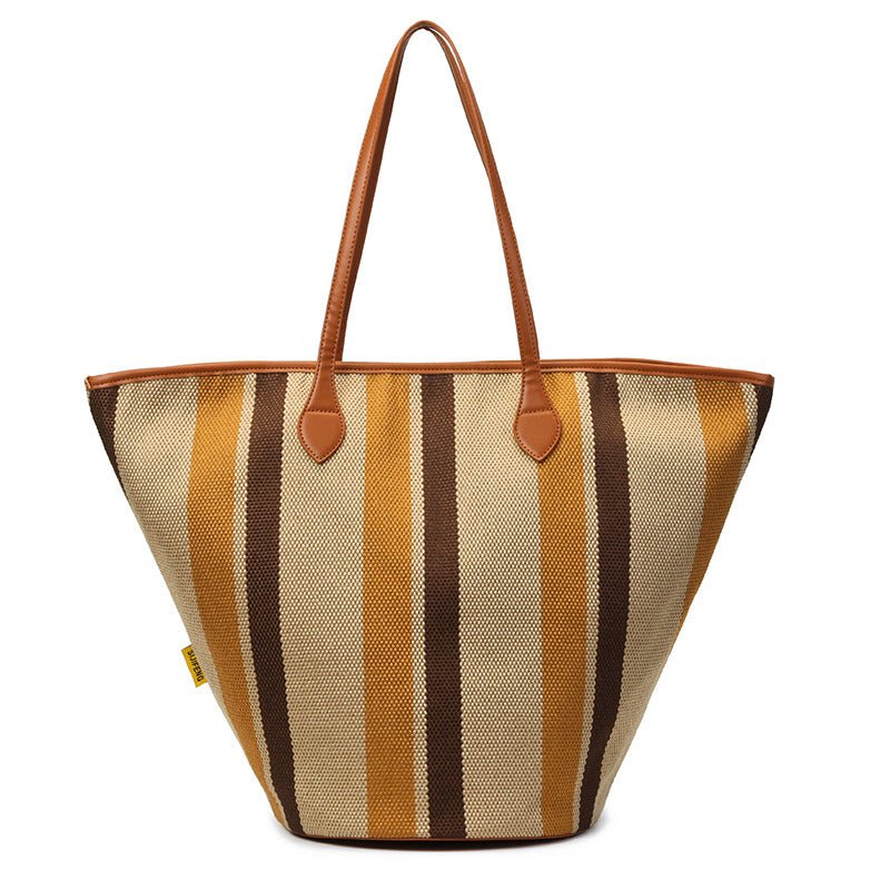 Trendy Canvas Shoulder Tote – Fashion Stripe Large Handbag, Casual Weekender Shopper - WIVAStore