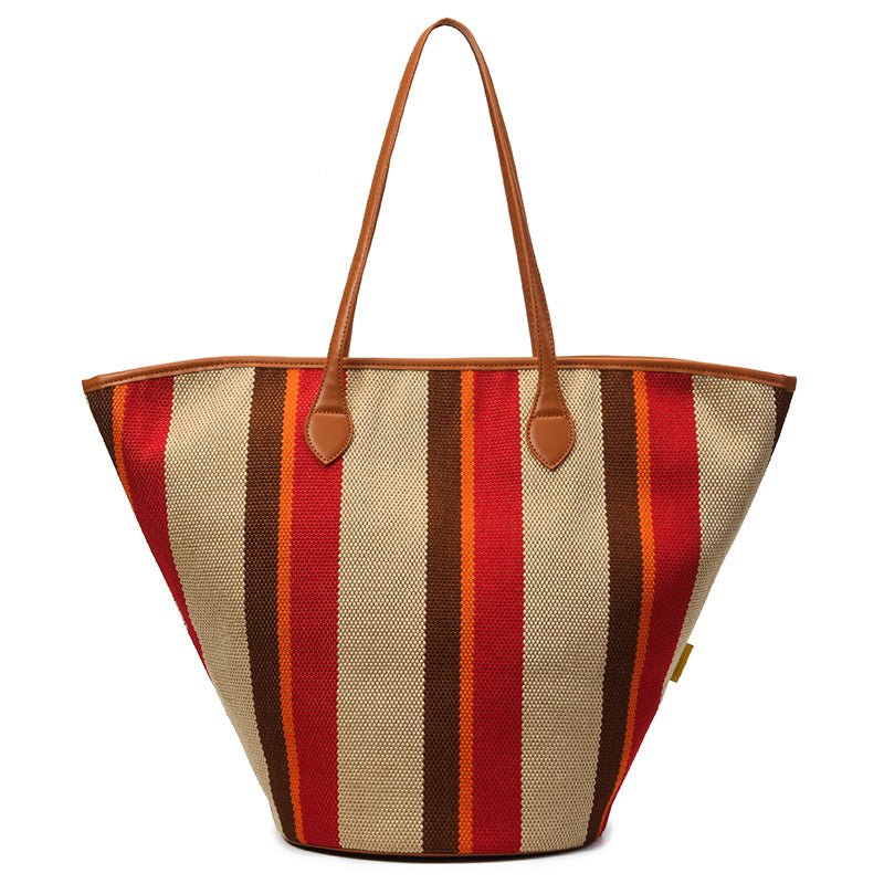 Trendy Canvas Shoulder Tote – Fashion Stripe Large Handbag, Casual Weekender Shopper - WIVAStore