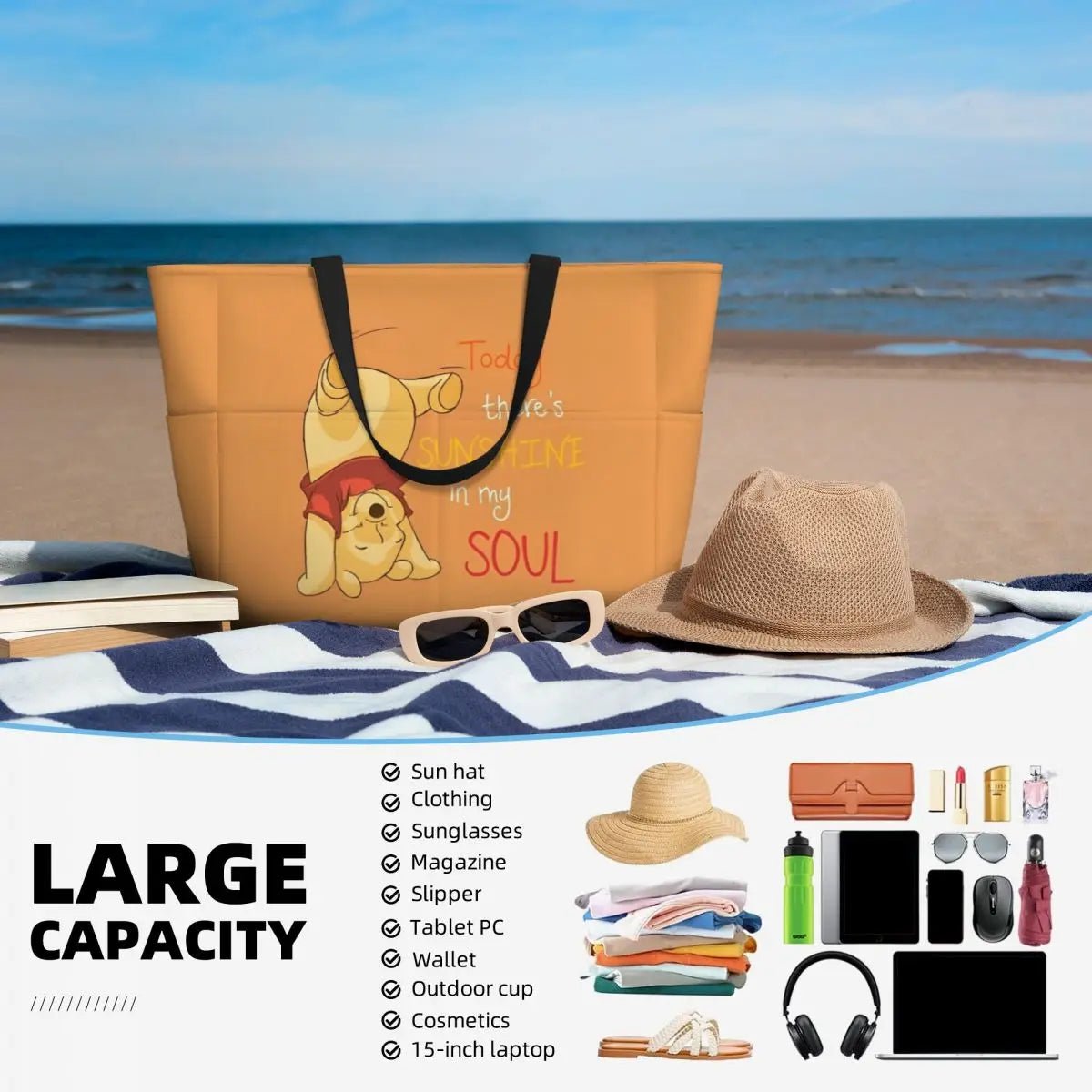 Winnie The Pooh Large Beach Tote Bag - WIVAStore