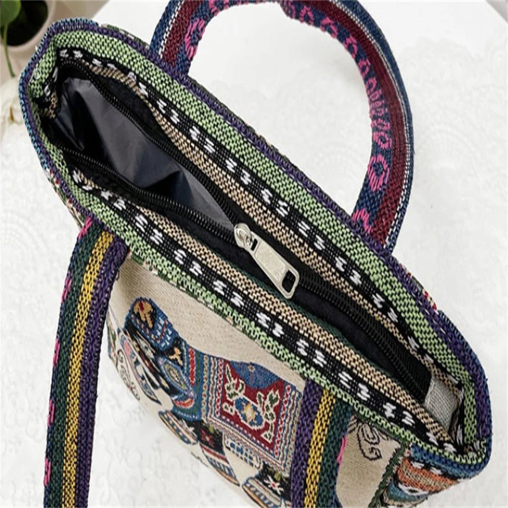 Women Embroidered Tote Bag Retro Owl Elephant Printed - WIVAStore