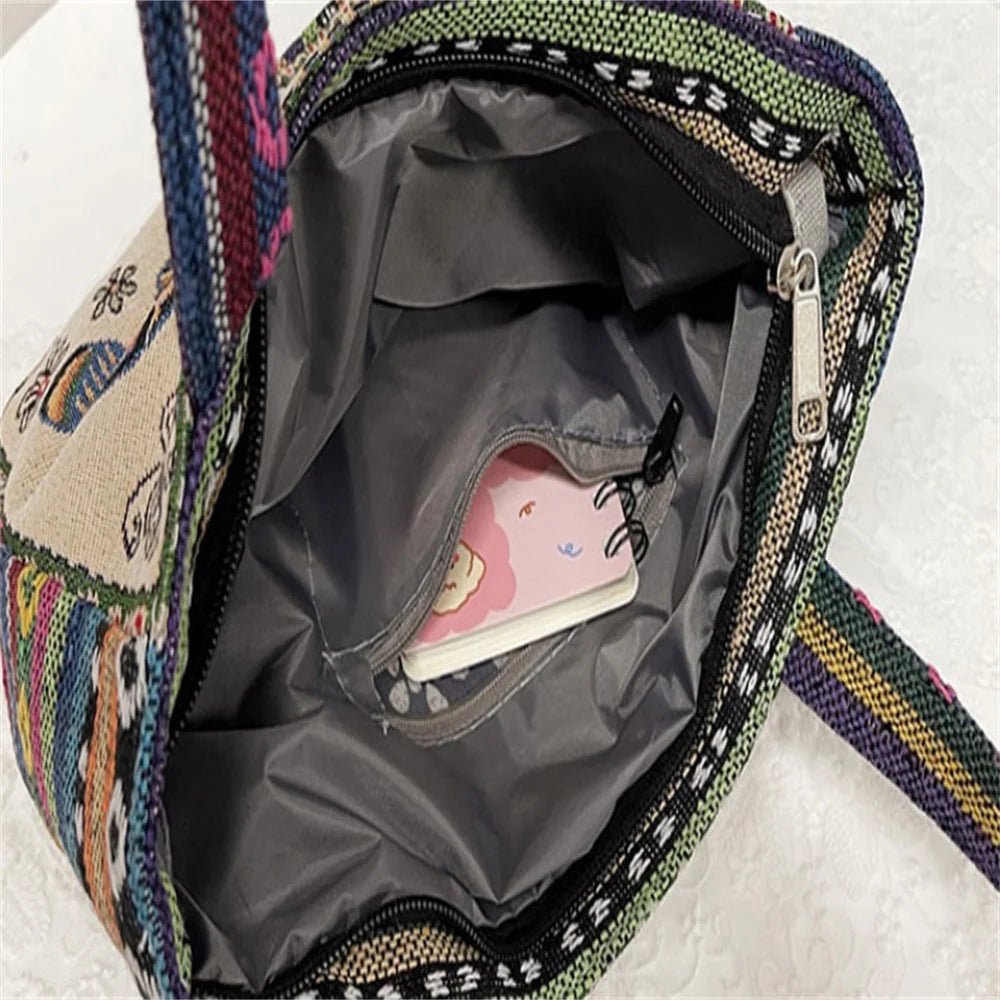 Women Embroidered Tote Bag Retro Owl Elephant Printed - WIVAStore