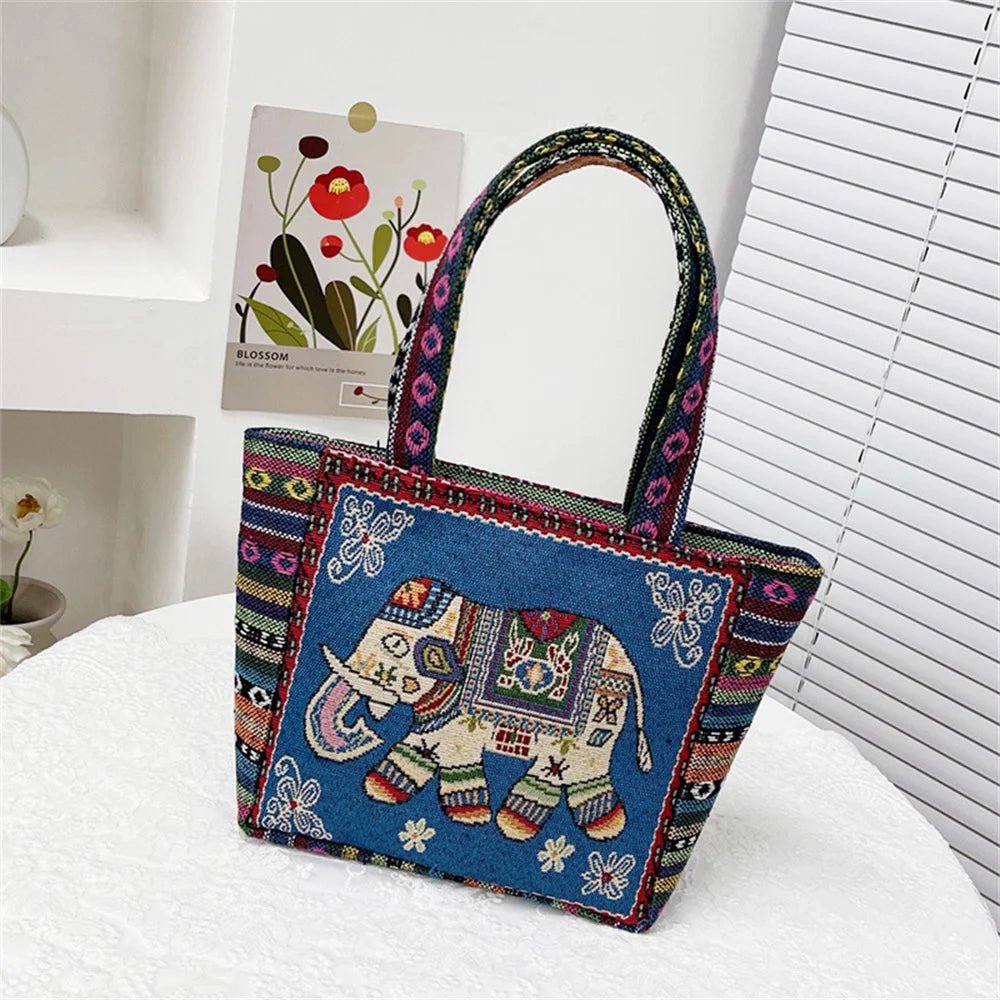 Women Embroidered Tote Bag Retro Owl Elephant Printed - WIVAStore