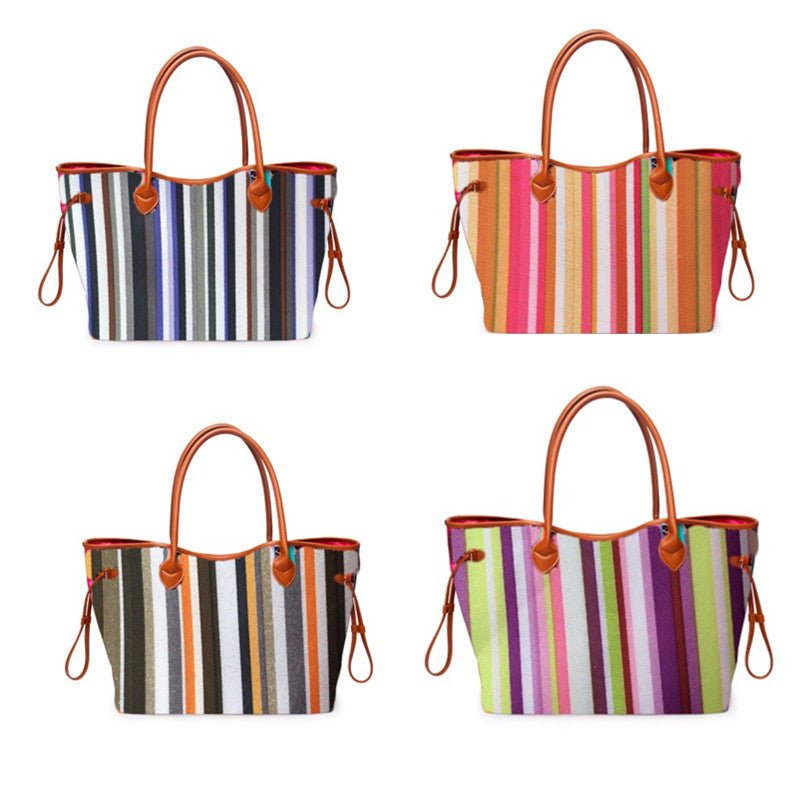 Women’s Rainbow Striped Tote – Multicolor Handbag, Shoulder Beach Shopper - WIVAStore