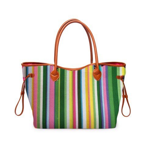 Women’s Rainbow Striped Tote – Multicolor Handbag, Shoulder Beach Shopper - WIVAStore