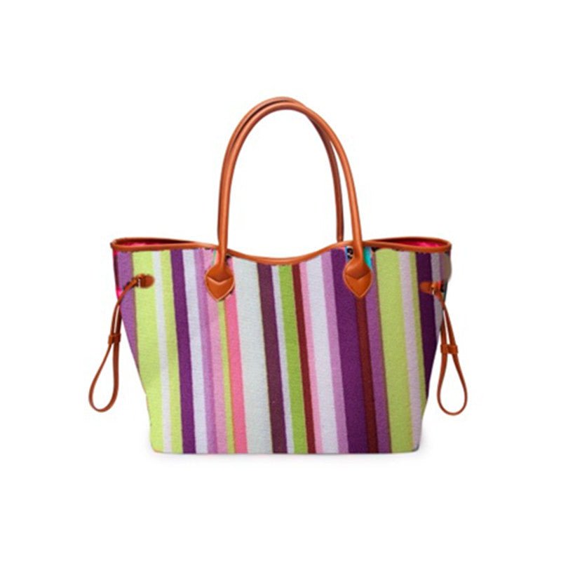 Women’s Rainbow Striped Tote – Multicolor Handbag, Shoulder Beach Shopper - WIVAStore