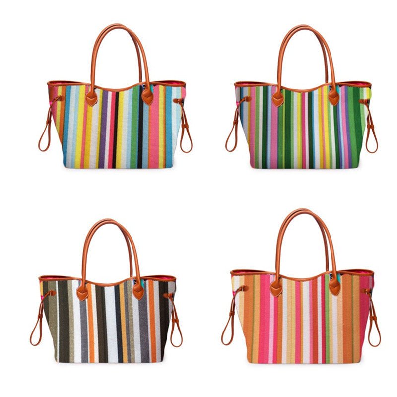 Women’s Rainbow Striped Tote – Multicolor Handbag, Shoulder Beach Shopper - WIVAStore