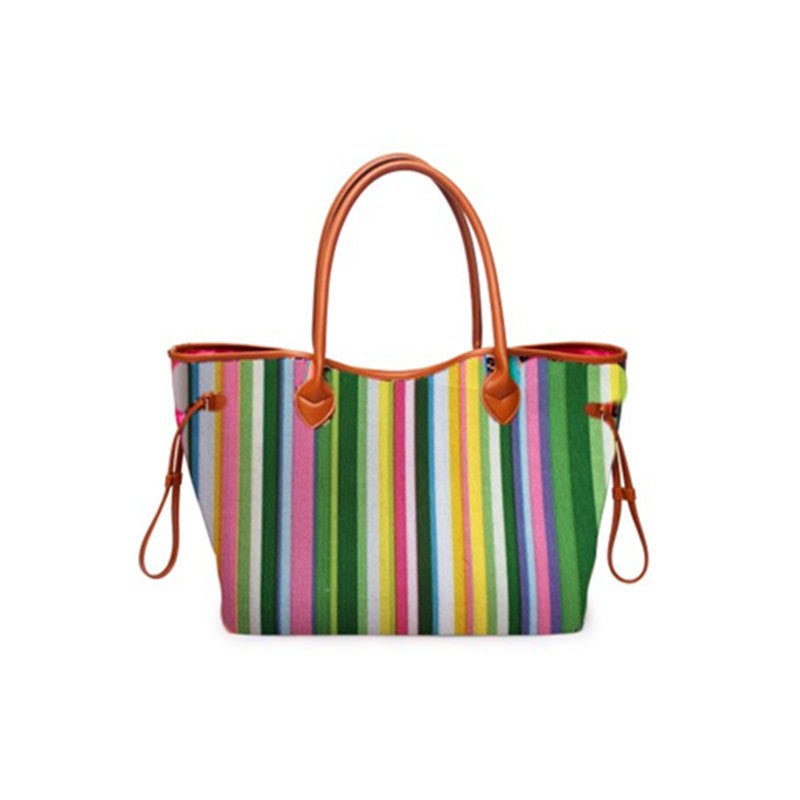 Women’s Rainbow Striped Tote – Multicolor Handbag, Shoulder Beach Shopper - WIVAStore