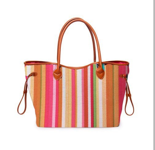 Women’s Rainbow Striped Tote – Multicolor Handbag, Shoulder Beach Shopper - WIVAStore