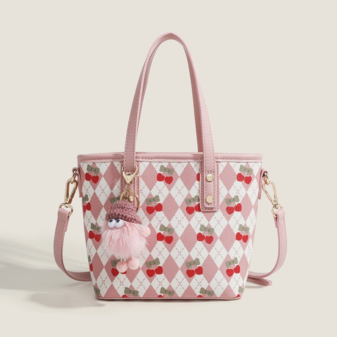 Women's tote bag, design cherry shoulder tote bag, cute top handle bag with crossbody strap - WIVAStore
