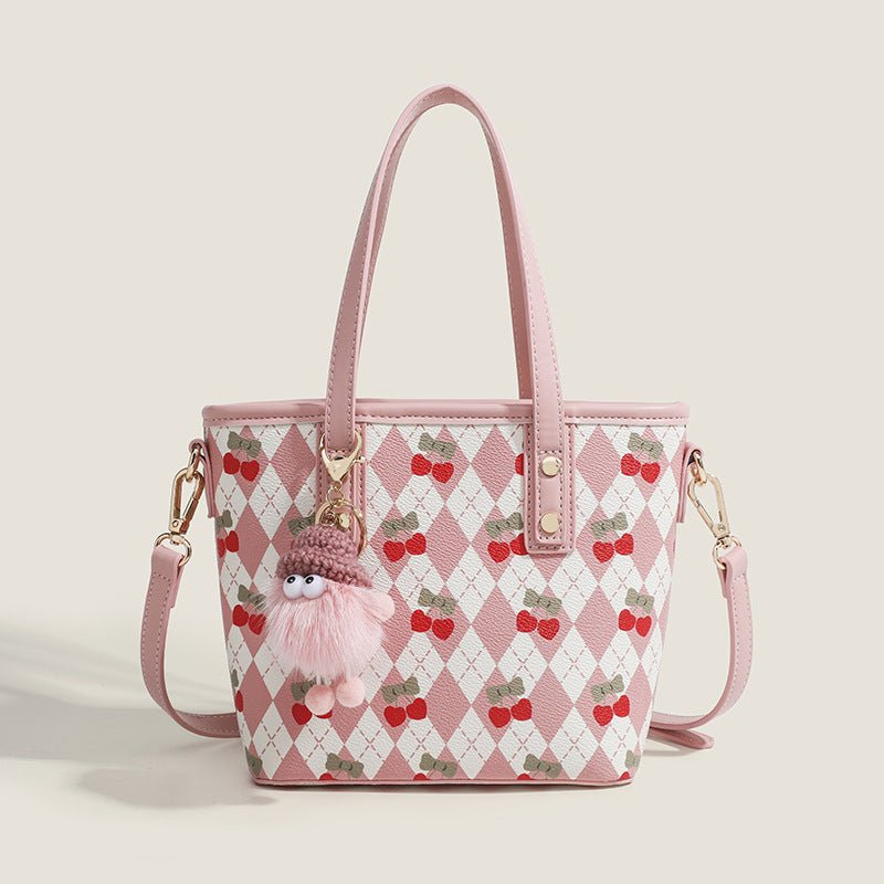Women's tote bag, design cherry shoulder tote bag, cute top handle bag with crossbody strap - WIVAStore