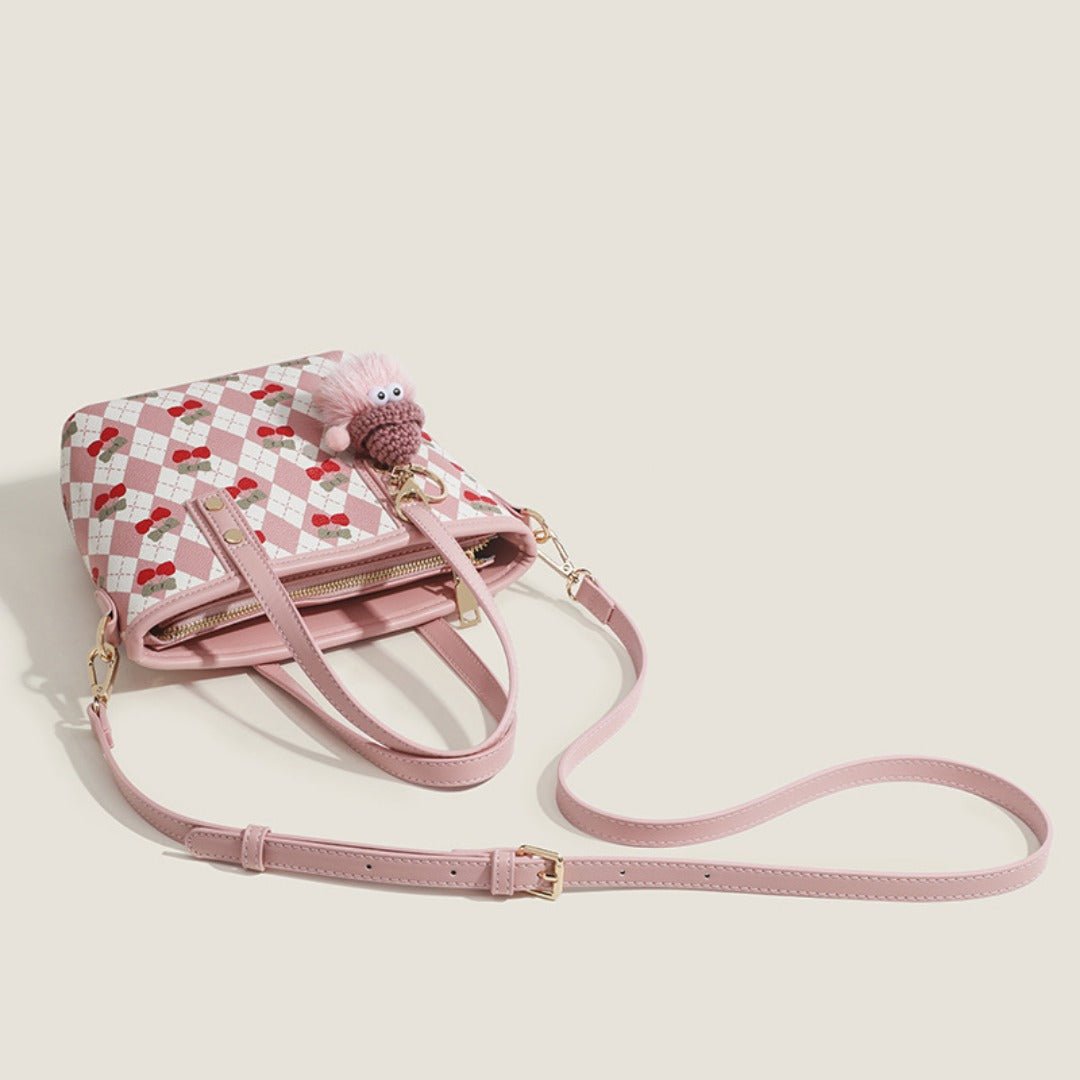 Women's tote bag, design cherry shoulder tote bag, cute top handle bag with crossbody strap - WIVAStore