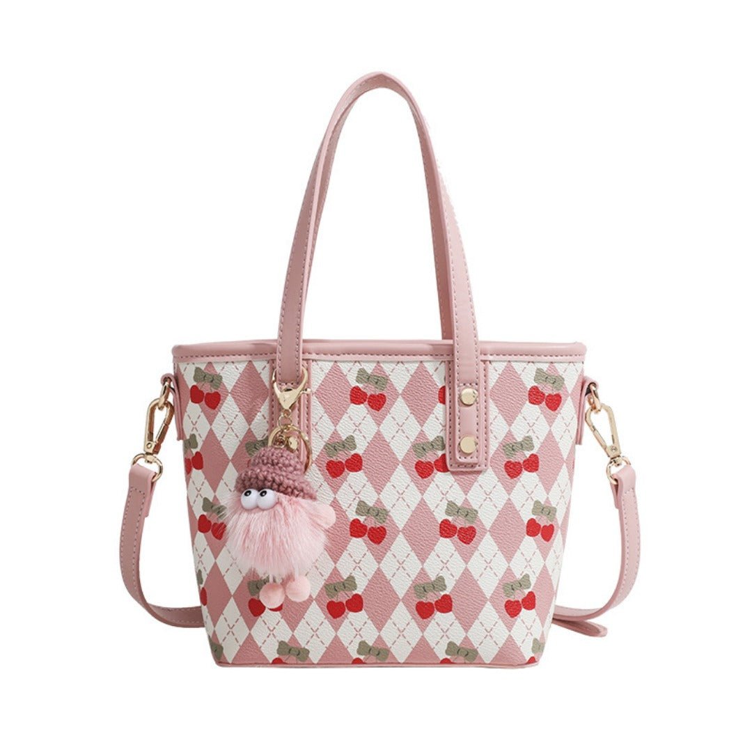 Women's tote bag, design cherry shoulder tote bag, cute top handle bag with crossbody strap - WIVAStore