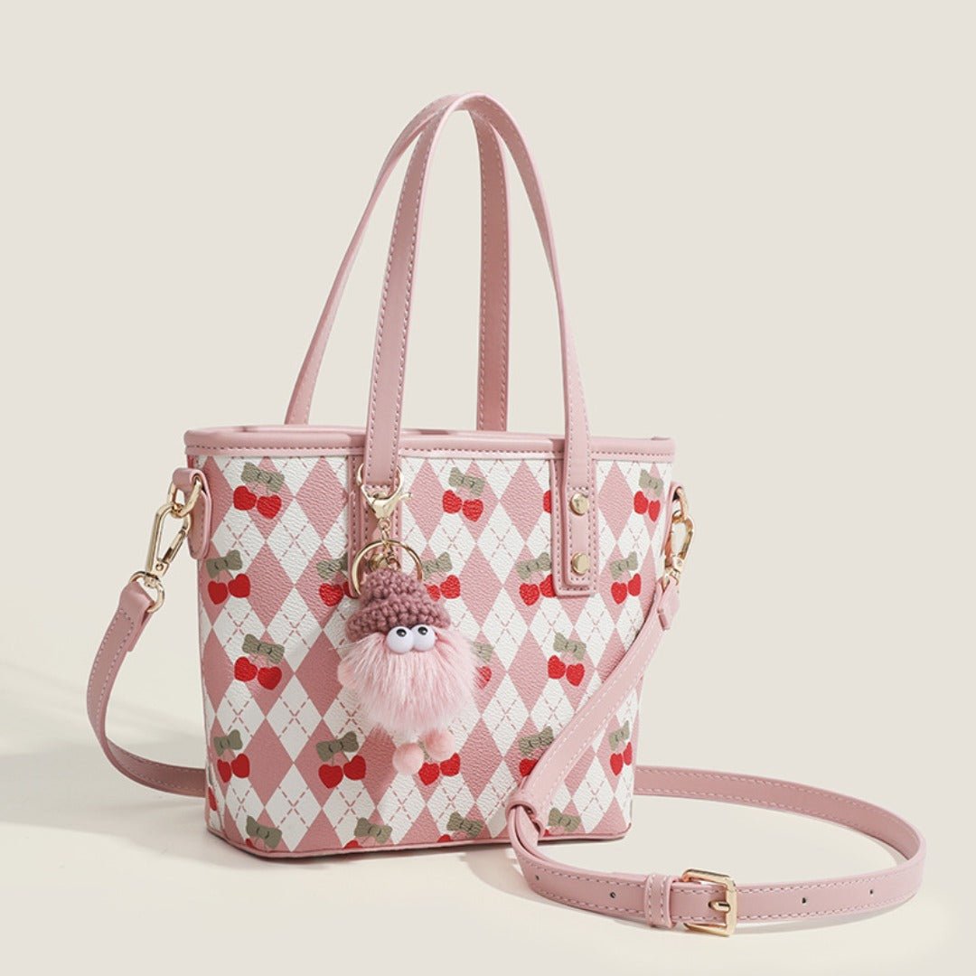 Women's tote bag, design cherry shoulder tote bag, cute top handle bag with crossbody strap - WIVAStore