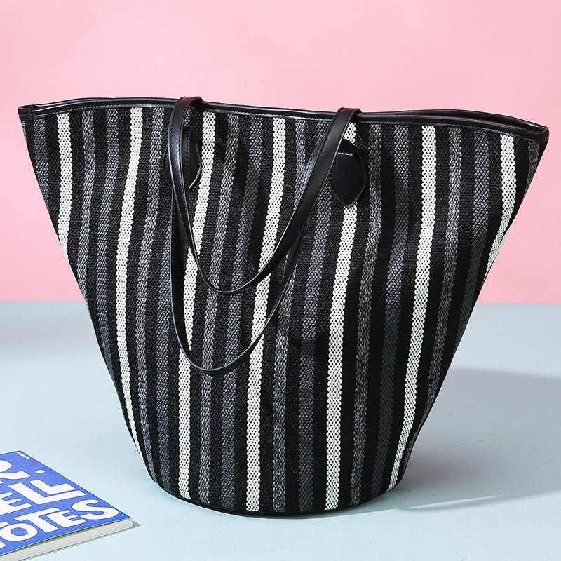 Women’s Winter Canvas Tote – Premium Large Striped Shoulder Bag, Minimalist Custom Wholesale Handbag - WIVAStore