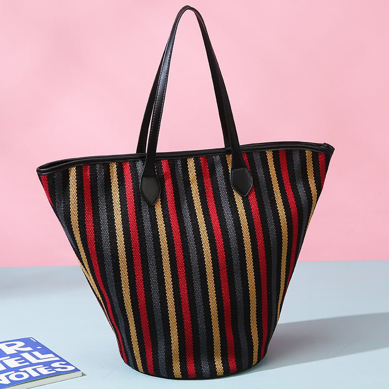 Women’s Winter Canvas Tote – Premium Large Striped Shoulder Bag, Minimalist Custom Wholesale Handbag - WIVAStore