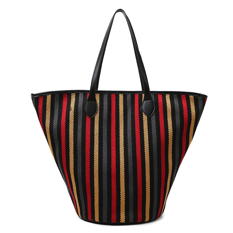 Women’s Winter Canvas Tote – Premium Large Striped Shoulder Bag, Minimalist Custom Wholesale Handbag - WIVAStore