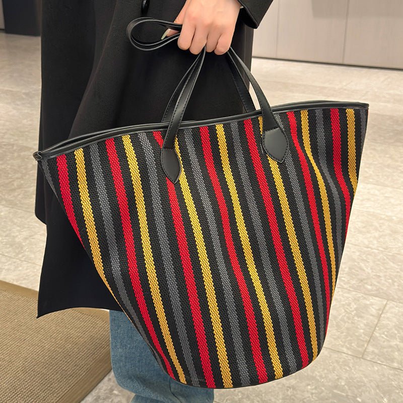 Women’s Winter Canvas Tote – Premium Large Striped Shoulder Bag, Minimalist Custom Wholesale Handbag - WIVAStore