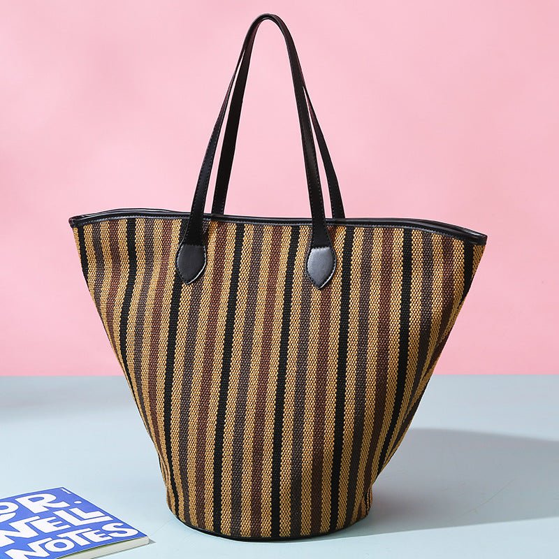 Women’s Winter Canvas Tote – Premium Large Striped Shoulder Bag, Minimalist Custom Wholesale Handbag - WIVAStore