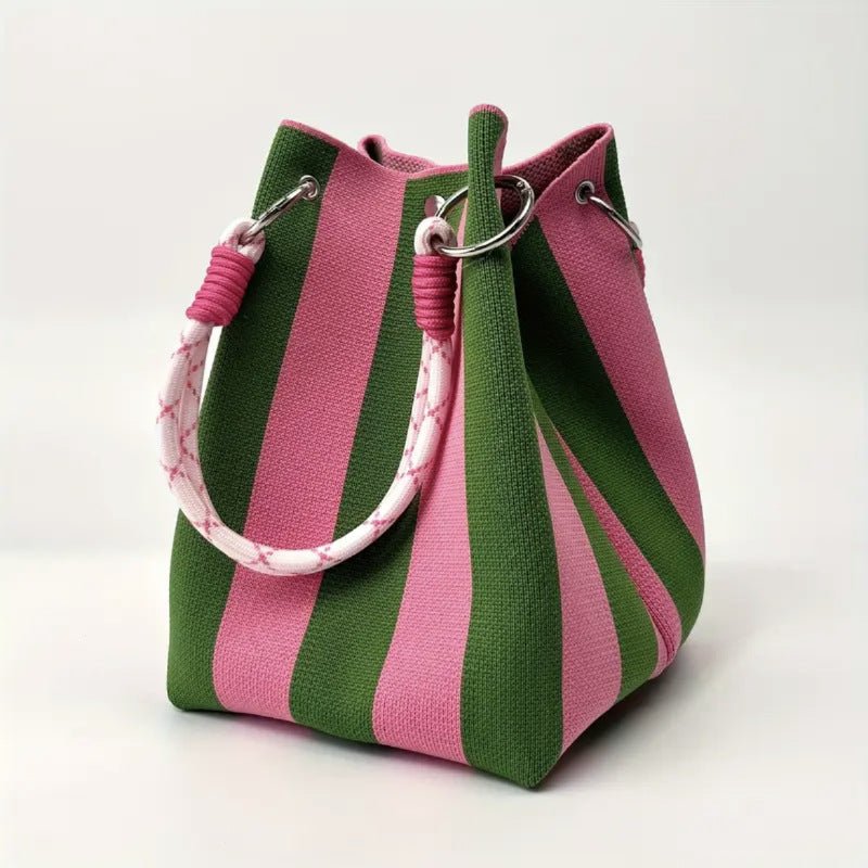 Woven Bucket Bag – Fashion Knit Handbag, Lucky Drawstring Shoulder Purse, Women’s Vacation Tote - WIVAStore