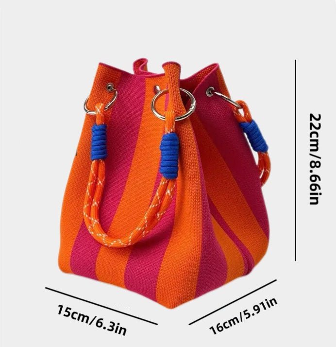 Woven Bucket Bag – Fashion Knit Handbag, Lucky Drawstring Shoulder Purse, Women’s Vacation Tote - WIVAStore