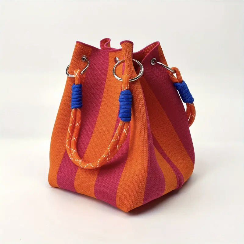 Woven Bucket Bag – Fashion Knit Handbag, Lucky Drawstring Shoulder Purse, Women’s Vacation Tote - WIVAStore