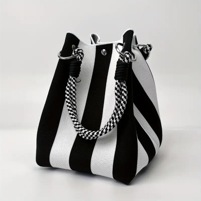 Woven Bucket Bag – Fashion Knit Handbag, Lucky Drawstring Shoulder Purse, Women’s Vacation Tote - WIVAStore